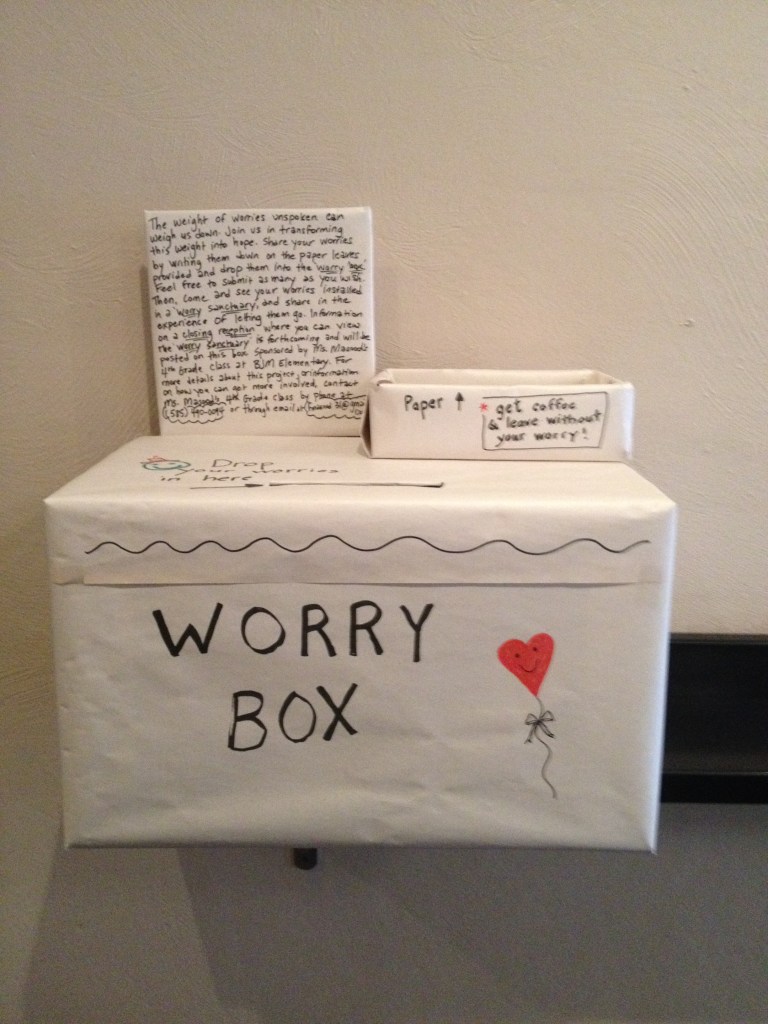 Created by a class of fourth graders in Ithaca, NY, this worry box encourages coffee shop patrons to leave their worries behind.